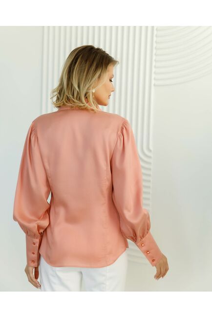 Женская блузка с пышным рукавом персиковая - 8524 от byME 