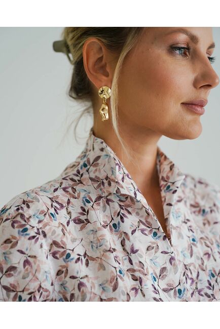 Женская рубашка воротник стойка удлиненная рукав 3/4 - 8528 от byME 