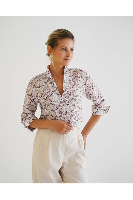 Женская рубашка воротник стойка удлиненная рукав 3/4 - 8528 от byME 