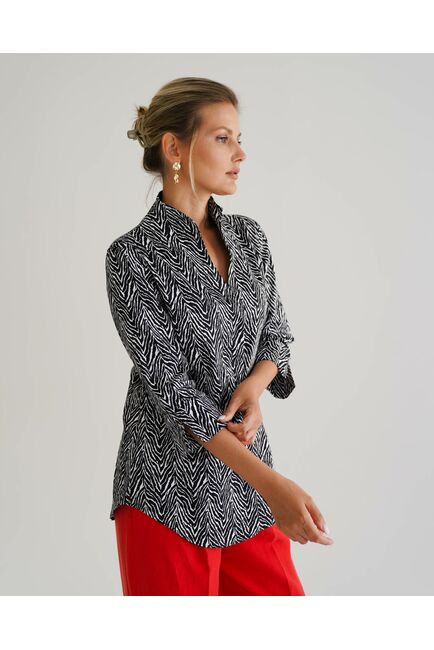 Женская рубашка воротник стойка удлиненная рукав принт зебра 3/4- 8529 от byME 