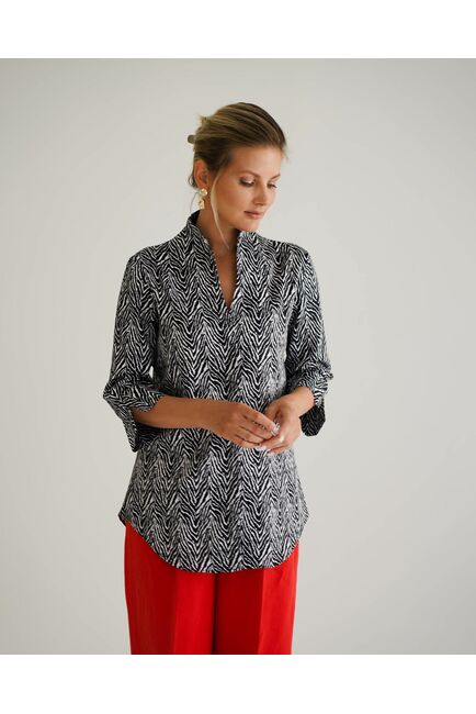 Женская рубашка воротник стойка удлиненная рукав принт зебра 3/4- 8529 от byME 