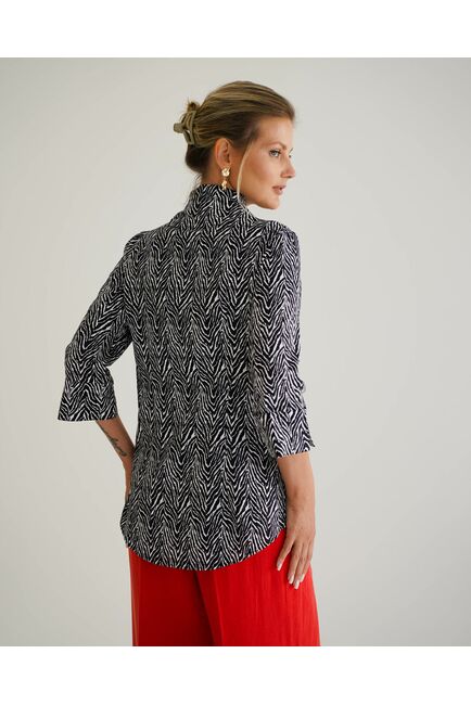 Женская рубашка воротник стойка удлиненная рукав принт зебра 3/4- 8529 от byME 