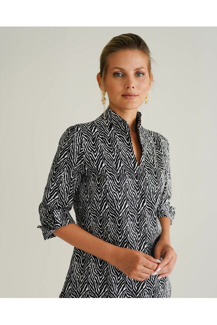 Женская рубашка воротник стойка удлиненная рукав принт зебра 3/4- 8529 от byME 