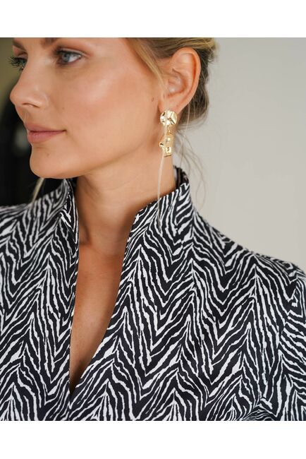 Женская рубашка воротник стойка удлиненная рукав принт зебра 3/4- 8529 от byME 