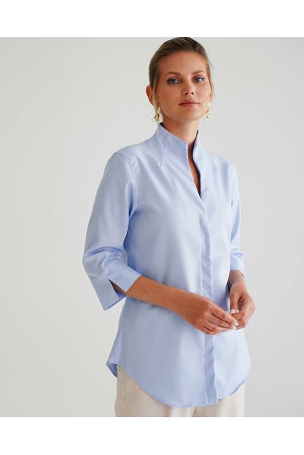 Женская рубашка воротник стойка удлиненная рукав 3/4 - 8530 от byME 