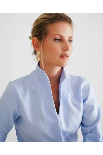 Женская рубашка воротник стойка удлиненная рукав 3/4 - 8530 от byME 