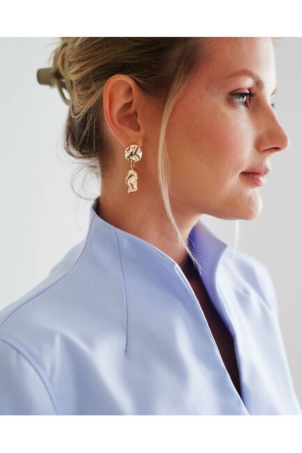 Женская рубашка воротник стойка удлиненная рукав 3/4 - 8530 от byME 