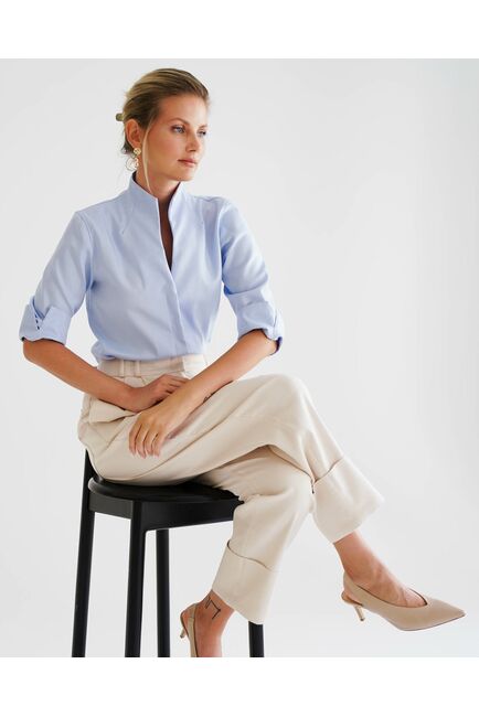 Женская рубашка воротник стойка удлиненная рукав 3/4 - 8530 от byME 