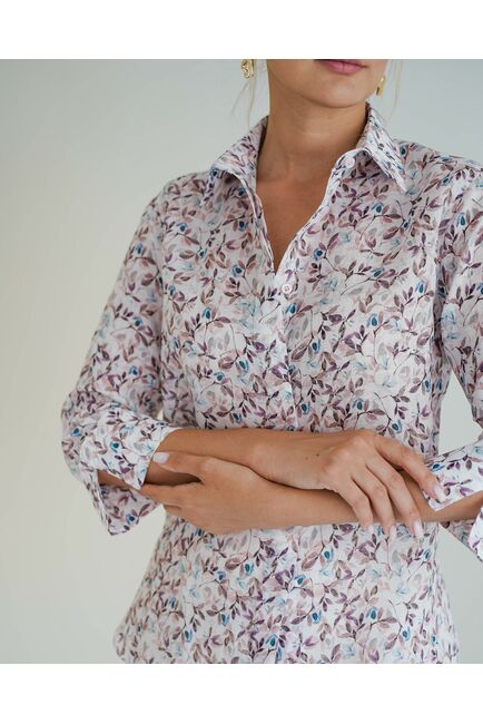 Женская рубашка с рукавом 3/4 с принтом листики 8533 от byME 