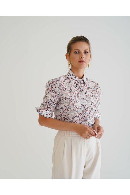 Женская рубашка с рукавом 3/4 с принтом листики 8533 от byME 