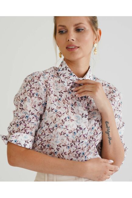 Женская рубашка с рукавом 3/4 с принтом листики 8533 от byME 