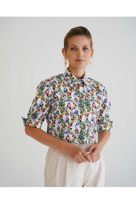 Женская рубашка с рукавом 3/4 принт голубика - 8536 от byME 