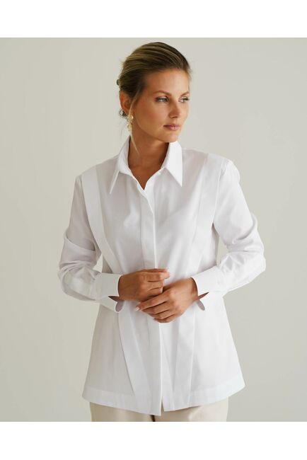 Женская рубашка белая из хлопка с интересной манжетой под пуговицы 8549 от byME 