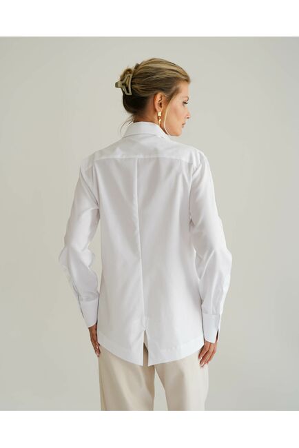 Женская рубашка белая из хлопка с интересной манжетой под пуговицы 8549 от byME 