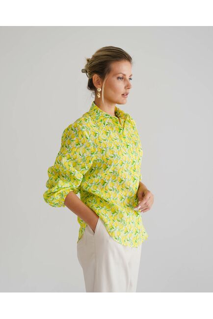 Женская рубашка принт лимоны с рукавами фонариками - 8559 от byME 