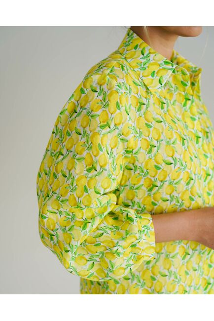 Женская рубашка принт лимоны с рукавами фонариками - 8559 от byME 