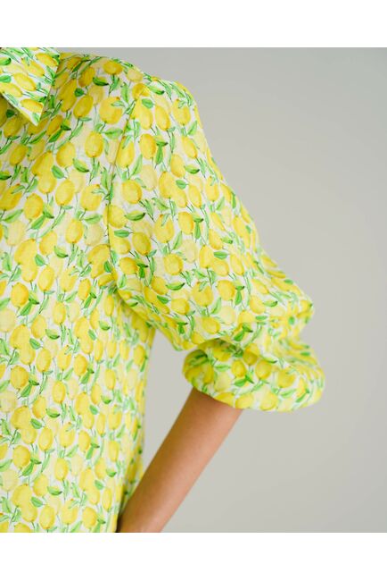 Женская рубашка принт лимоны с рукавами фонариками - 8559 от byME 