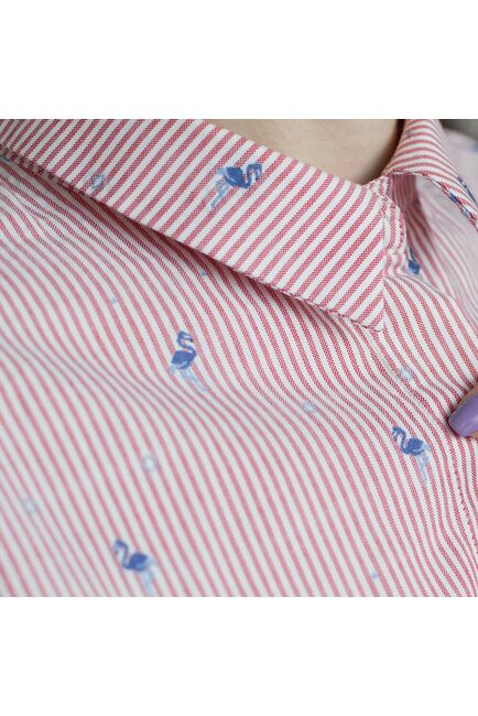 Женская рубашка оверсайз с вышивкой фламинго удлиненная - 7277 от DoubleCuff 