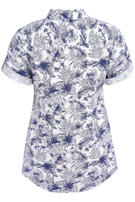 Женская рубашка оверсайз рисунок синие цветы удлиненная - 7278 от DoubleCuff 