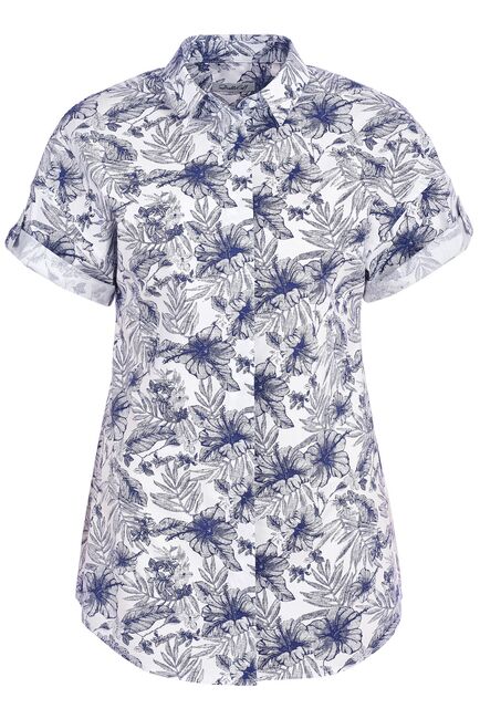 Женская рубашка оверсайз рисунок синие цветы удлиненная - 7278 от DoubleCuff 