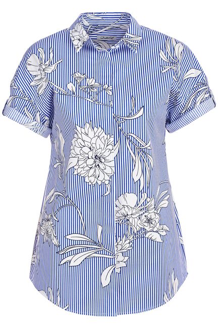 Женская рубашка оверсайз в полоску рисунок цветы удлиненная - 7279 от DoubleCuff 