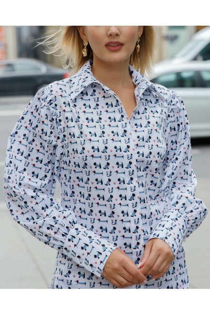 Женская рубашка под пуговицу принт собачки в тельняшках - 7844D от byME 