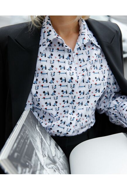 Женская рубашка под пуговицу принт собачки в тельняшках - 7844D от byME 