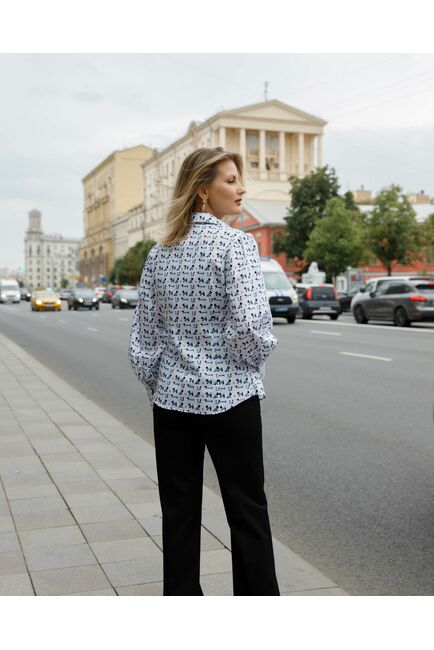 Женская рубашка под пуговицу принт собачки в тельняшках - 7844D от byME 