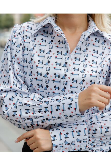 Женская рубашка под пуговицу принт собачки в тельняшках - 7844D от byME 