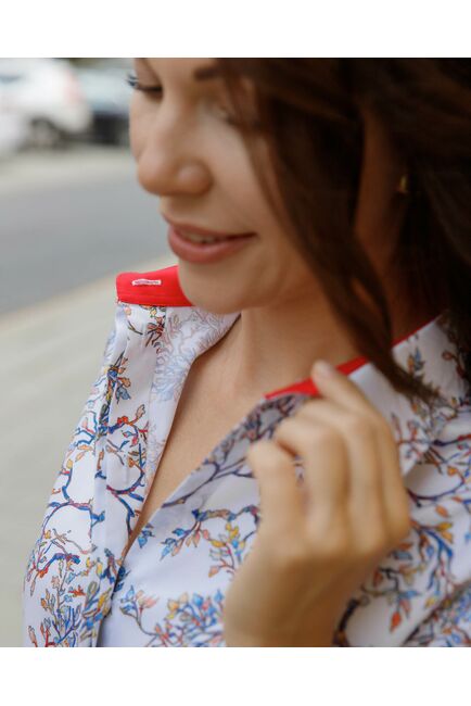 Женская рубашка под пуговицы с контрастной отделкой принт деревья - 7947 от DoubleCuff 