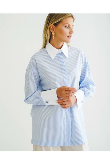 Женская рубашка в голубую полоску - 8498N от byME 