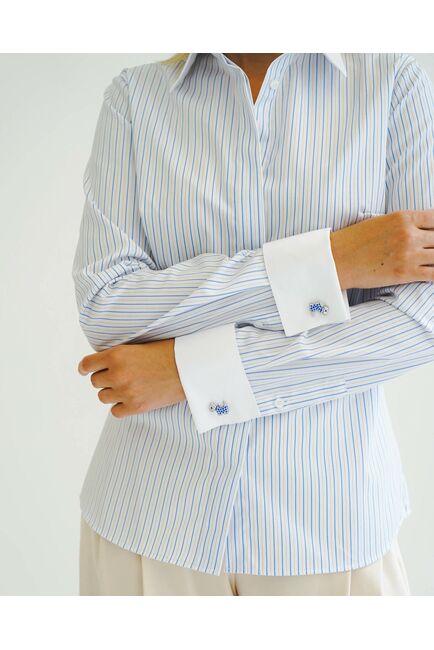 Женская рубашка под запонку белая в голубую полоску - 8505 от byME 
