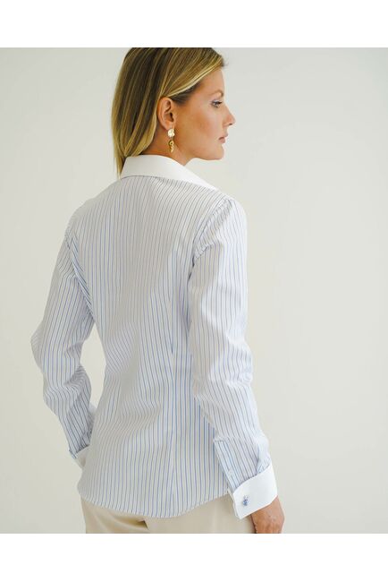 Женская рубашка под запонку белая в голубую полоску - 8505 от byME 