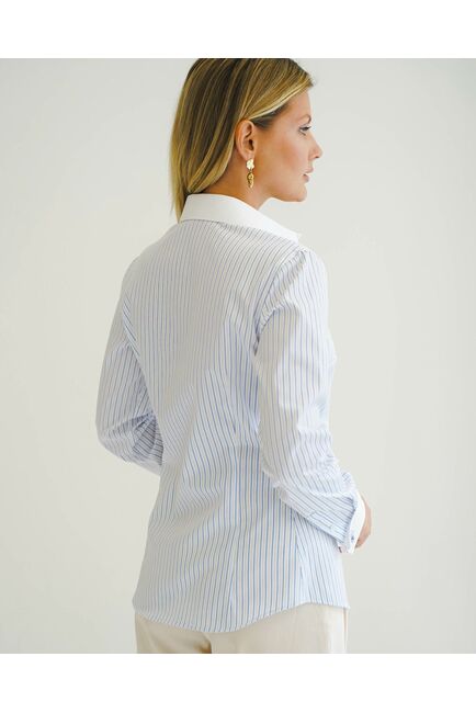 Женская рубашка под запонку белая в голубую полоску - 8505 от byME 