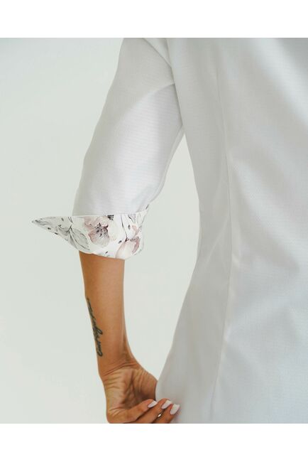 Женская рубашка из хлопка воротник стойка удлиненная рукав 3/4 - 8510 от ByME 