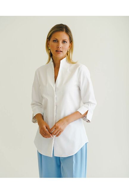 Женская рубашка из хлопка воротник стойка удлиненная рукав 3/4 - 8510 от ByME 