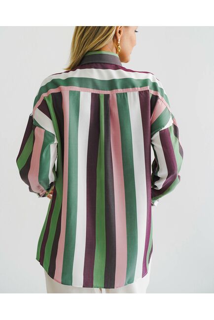 Женская рубашка оверсайз в разноцветную широкую полоску -8538 от byME 