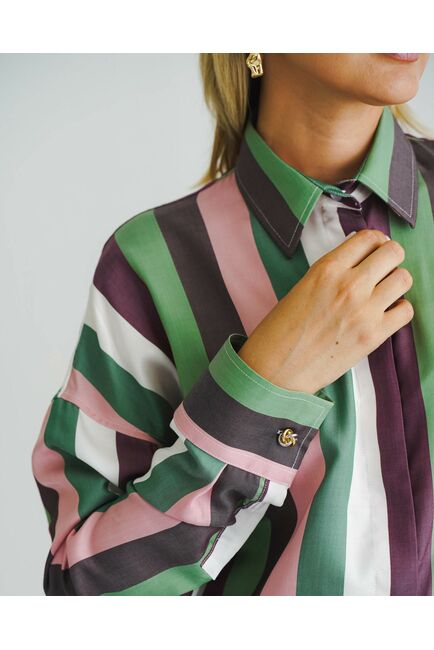 Женская рубашка оверсайз в разноцветную широкую полоску -8538 от byME 