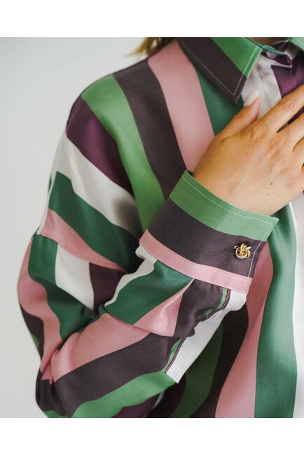 Женская рубашка оверсайз в разноцветную широкую полоску -8538 от byME 