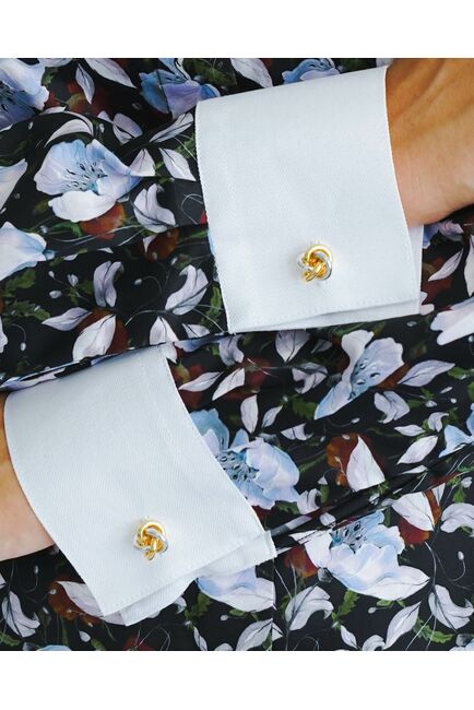 Женская рубашка принт белые маки на тёмном фоне -8541 от byME 