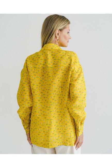 Женская рубашка из крапивы с универсальным манжетом стрекозы на жёлтом фоне - 8543 от ByME 