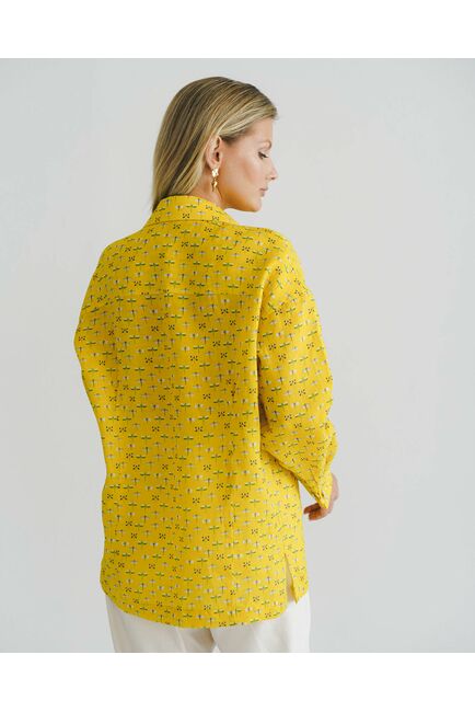 Женская рубашка из крапивы с универсальным манжетом стрекозы на жёлтом фоне - 8543 от ByME 