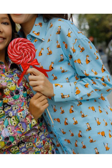 Женская рубашка  прямого силуэта  с лисичками с универсальной манжетой - 8546 от byME 