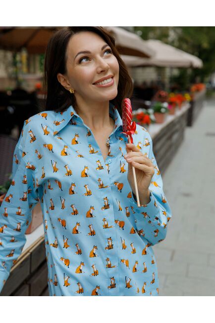 Женская рубашка  прямого силуэта  с лисичками с универсальной манжетой - 8546 от byME 