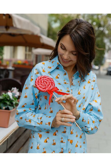 Женская рубашка  прямого силуэта  с лисичками с универсальной манжетой - 8546 от byME 