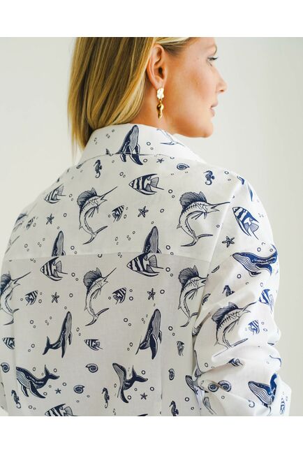 Женская рубашка с универсальным манжетом морской принт - 8548 от byME 