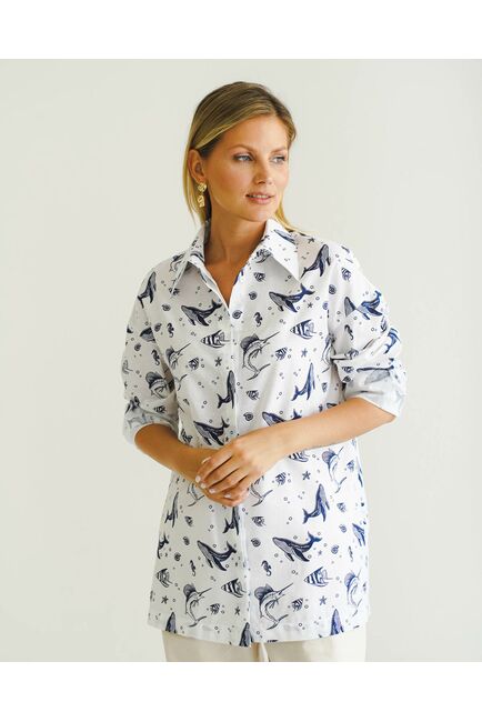 Женская рубашка с универсальным манжетом морской принт - 8548 от byME 