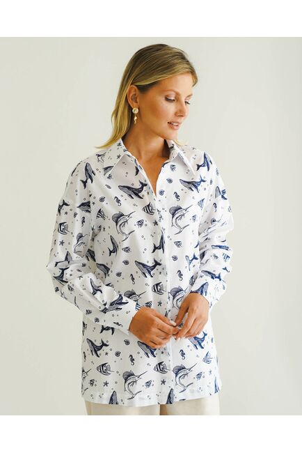 Женская рубашка с универсальным манжетом морской принт - 8548 от byME 