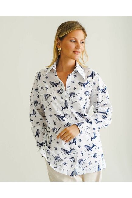 Женская рубашка с универсальным манжетом морской принт - 8548 от byME 