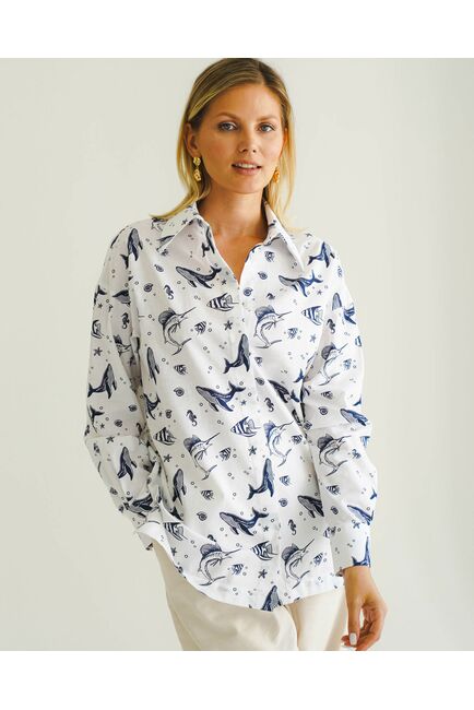 Женская рубашка с универсальным манжетом морской принт - 8548 от byME 